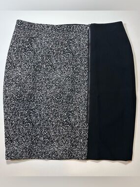 Ann Taylor Petite Colorblock Pencil Skirt Black & White Tweed Zip Front 14P